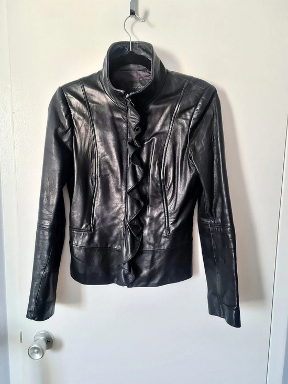 Tahari Women's Black Leather Moto Jacket